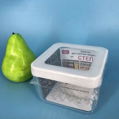 Емкость д/сыпучих продуктов 0,5л "Степ" квадр. 10*10*7см белый